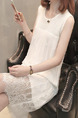 White Loose Lace Knitting Knee Length Shift Dress for Casual Party