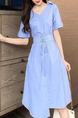 Blue Fit & Flare Knee Length Dress for Casual Party Evening