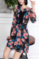 Pink Colorful Floral Long Sleeve Above Knee Dress for Casual Party Office Evening