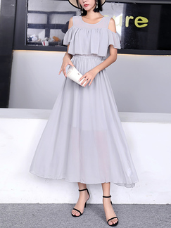 Gray Off Shoulder Maxi Dress for Casual Party