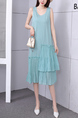 Green Knee Length Round Neck Dress for Casual Party