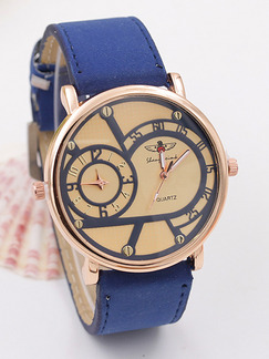 Blue Leather Band Bracelet Quartz Watch
