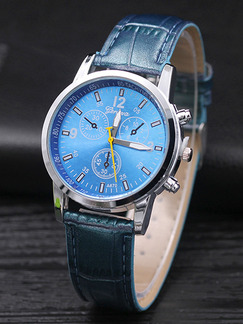 Blue Leather Band Bracelet Quartz Watch