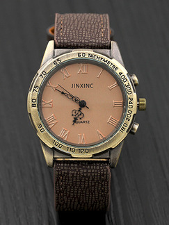 Brown Leather Band Bracelet Quartz Watch