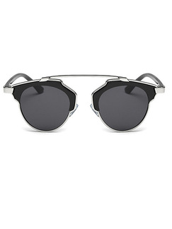 Black Solid Color Metal and Plastic Round Sunglasses