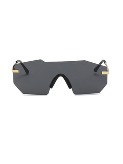 Black Solid Color Metal and Plastic Trendy Irregular Sunglasses