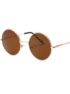 Brown Solid Color Metal and Plastic Round Sunglasses