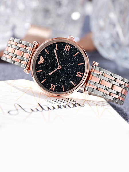 Silver and Pink Stainless Steel Band Quartz Watch