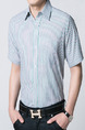Blue Plus Size Stripe Shirt Botton Up Men Shirt for Casual Office