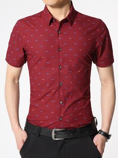 Red Plus Size Slim Shirt Cardigan Printed Bottom Up Men Shirt for Casual Office