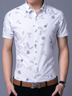 White Slim Shirt Cardigan Printed Bottom Up Plus Size Men Shirt for Casual Office