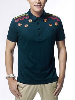Green Plus Size Polo Placket Front Located Printing Men Shirt for Casual