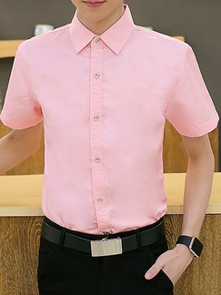 Pink Plus Size Slim Shirt Cardigan Bottom Up Men Shirt for Casual Office Party