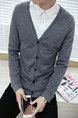 Grey Plus Size Slim Knitting V Neck Buttons Long Sleeve Men Cardigan for Casual
