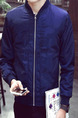 Blue Plus Size Slim Stand Collar Zipper Front Pockets Long Sleeve Men Jacket for Casual
