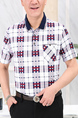 Red and Navy Blue White Loose Lapel Contrast Grid Men Shirt for Casual Party Office