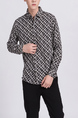 Black And White Collared Button Down Long Sleeves Men Shirt for Casual Party Office