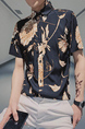 Black and Cream Collared Button Down Floral Men Shirt for Casual Party Beach