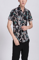 Black Colorful Button Down Collar Plus Size Men Shirt for Casual Party