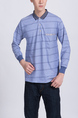 Blue Chest Pocket Collared Polo Plus Size Long Sleeves Men Shirt for Casual Party Office