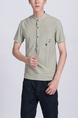 Beige Mandarin Collared Chest Pocket Plus Size Polo Men Shirt for Casual Party Office