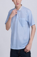 Blue Collared Button Down Plus Size Polo Men Shirt for Casual Party Office