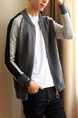 Black and Grey Men Plus Size Knitting Contrast Stand Collar Men Cardigan for Casual
