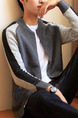 Black and Grey Men Plus Size Knitting Contrast Stand Collar Men Cardigan for Casual