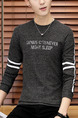Grey and White Plus Size Slim Round Neck Contrast Linking Letter Printed Long Sleeve Men Shirt for Casual
