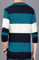 Blue White and Green Plus Size Slim Contrast Stripe V Neck Buttons Long Sleeve Men Sweater for Casual