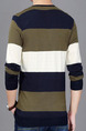Brown Blue and White Plus Size Slim Contrast Stripe V Neck Buttons Long Sleeve Men Sweater for Casual