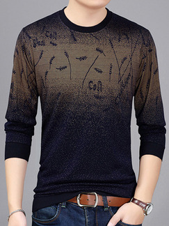 Blue Brown Plus Size Slim Round Neck Located Printing Long Sleeve Men Sweater for Casual