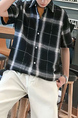 Black and Gray Loose Lapel Grid Men Shirt for Casual Party