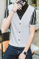 White and Black Plus Size Slim Seem-Two Contrast Linking Stripe Lapel Buttons Men Shirt for Casual