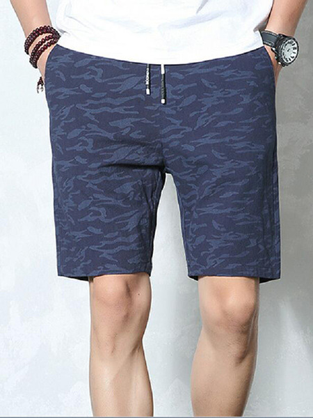 Navy Blue Loose Camouflage Plus Size Men Shorts for Casual Sporty