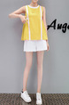 Yellow and White Plus Size Loose Contrast Linking Two-Piece Pleated Shorts Wide Leg Jumpsuit for Casual
