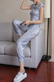 Grey Plus Size Chiffon Round Neck Slim Pleated Ruffled Twist Pattern Harem Pants Jumpsuit for Casual Party