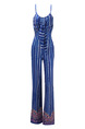 Blue Slim Sling Stripe Wide Leg Pants Adjustable Waist Jumpsuit for Casual Party Evening
