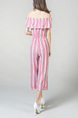 Pink and White Boat Neck Jumpsuit Stripe Elastic Pocket Straight Jumpsuit for Casual Party