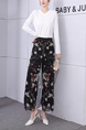 White Black and Colorful Two Piece Pants V Neck Long Sleeve Floral Jumpsuit for Casual Party Office Evening