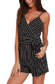 Black and White Slim Stripe Band Siamese Slip V Neck Jumpsuit for Casual Party