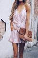 Pink Slim Stripe Band V Neck Slip Jumpsuit for Casual Party Beach