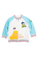 White and Turquoise Contrast Linking Stripe Stand Collar Pattern Lettern Embroidery Long Sleeve Boy Jacket for Casual
