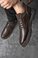 Brown Leather Round Toe Platform Thick Bottom Leather Shoes