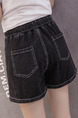 Black Denim U-Shaped Clear Line Adjustable Waist Band One Quarter Shorts for Casual