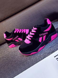 Black and Pink Suede  Round  Toe Platform Linking 3cm Outdoor Sports Athletic Lace Up