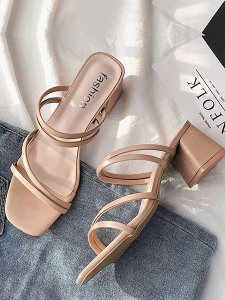 Pink Leather Open Toe Platform Chunky Sandals