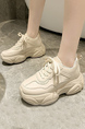 Beige Leather Round Toe Platform Lace Up Rubber Shoes