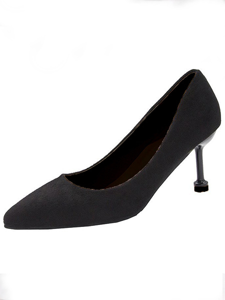 Black Suede Pointed Toe Platform Chunky Heels