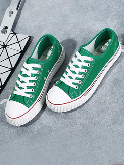 White and Green Canvas Round Toe Platform Lace Up 2.5cm Rubber Shoes